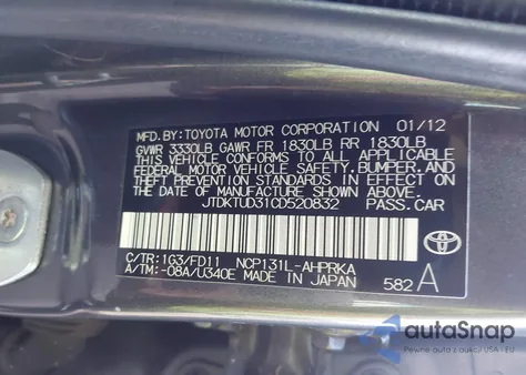 2012 Toyota Yaris L/Le/Se из США, поврежденный, VIN JTDKTUD31CD520832